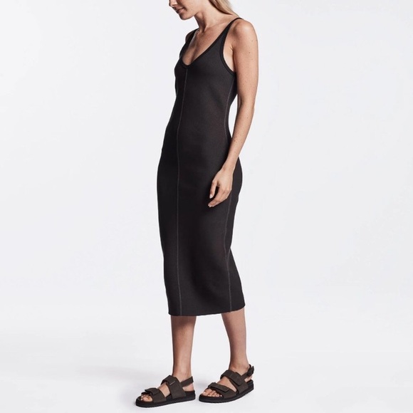 James Perse Los Angeles Chevron Rib Cami Tank Dress in black, Small, Size 1 - Picture 2 of 7